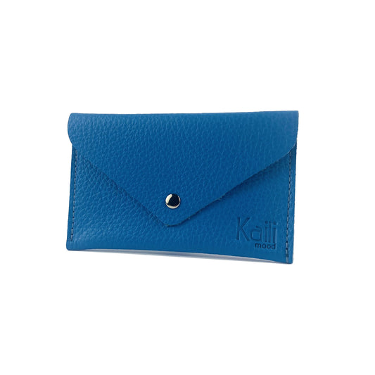 K0040OB | Bustina con pattina Made in Italy in Vera Pelle pieno fiore, grana dollaro - Colore Azzurro - Dimensioni: cm 13 x 8 x 0,5 - Confezione: Gift Box rigido fondo/coperchio-1
